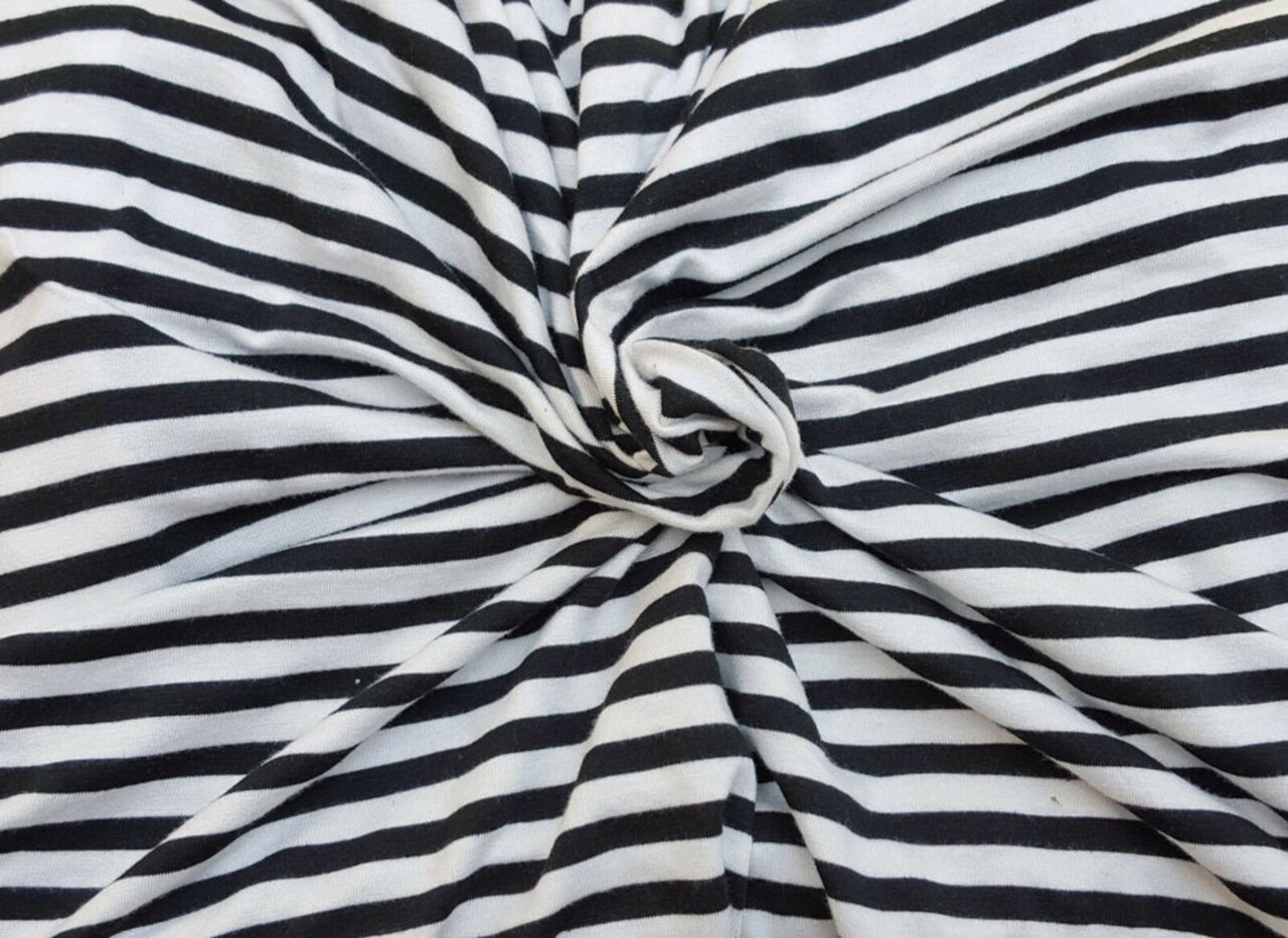 1 Yard Black & White 1/4" Stripes Modal Spandex Jersey Fabric Soft Stretch Knit Fabric